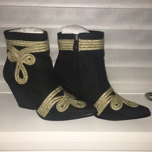 Black bootie with gold embroidery